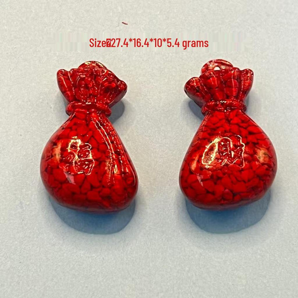 Original Gold-Plated Cinnabar Turtle Shell Fu Plaque and Gourd Pouch Accessories