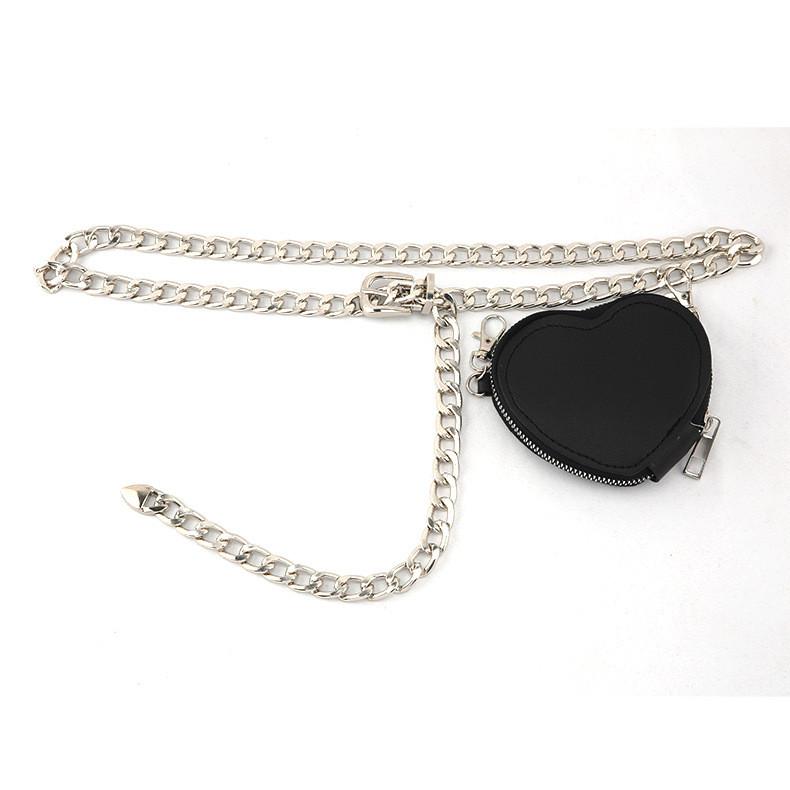 Fashion Metal Women Waist Chain With Detachable Heart Shaped Bag Pendant For Outdoor Wear