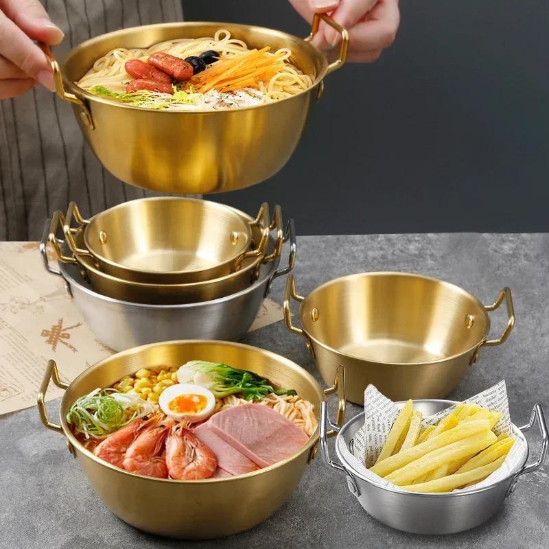 Корейская кухня Чаша из нержавеющей стали, миска для смешивания с двойными ручками, сервировочная миска, поднос для закусок, соусницы для домашнего ресторана