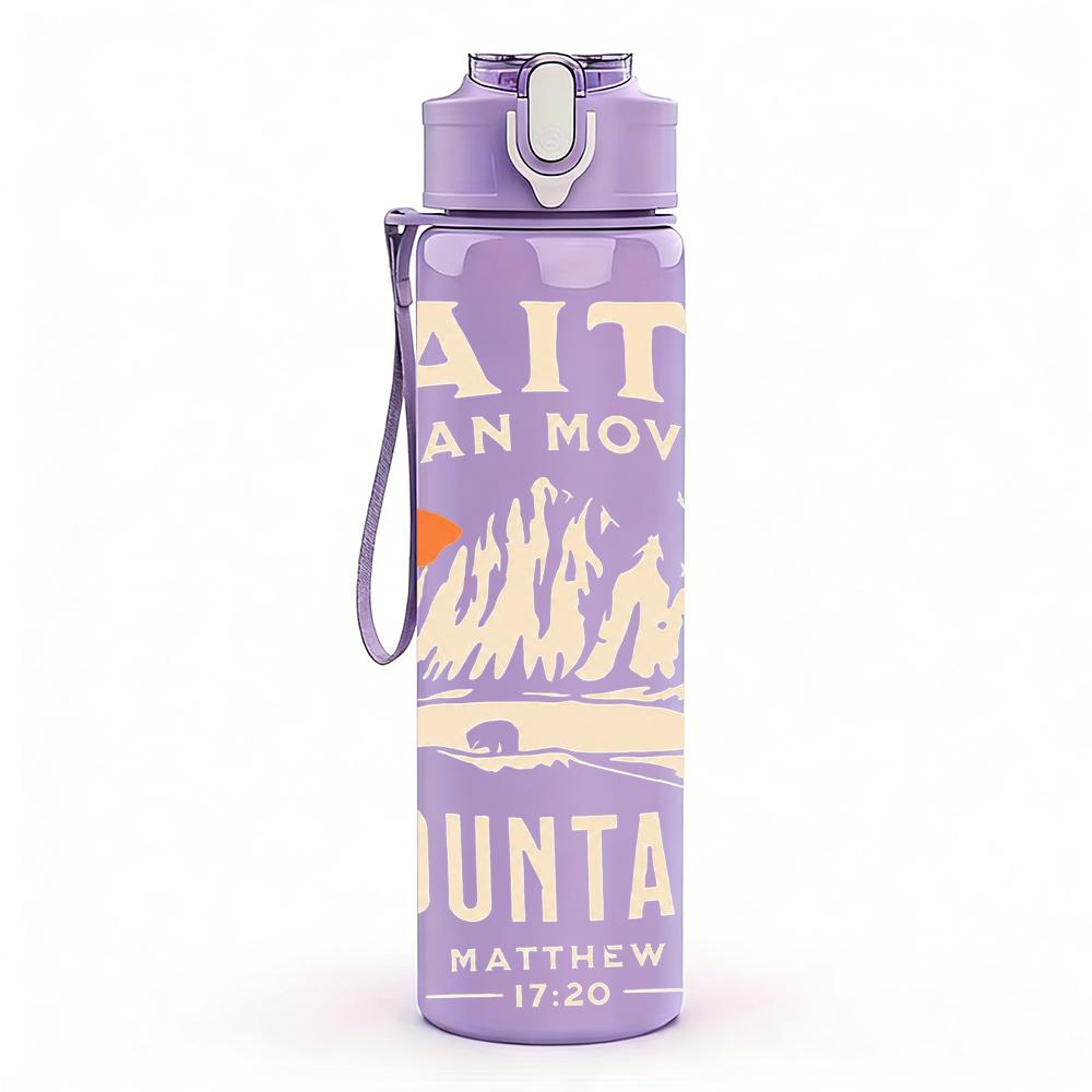 1PC Faith Mountain Vintage Script 750ml Color Plastic Water Bottle Leakproof Flip Straw Lid For Sports Office Home Use