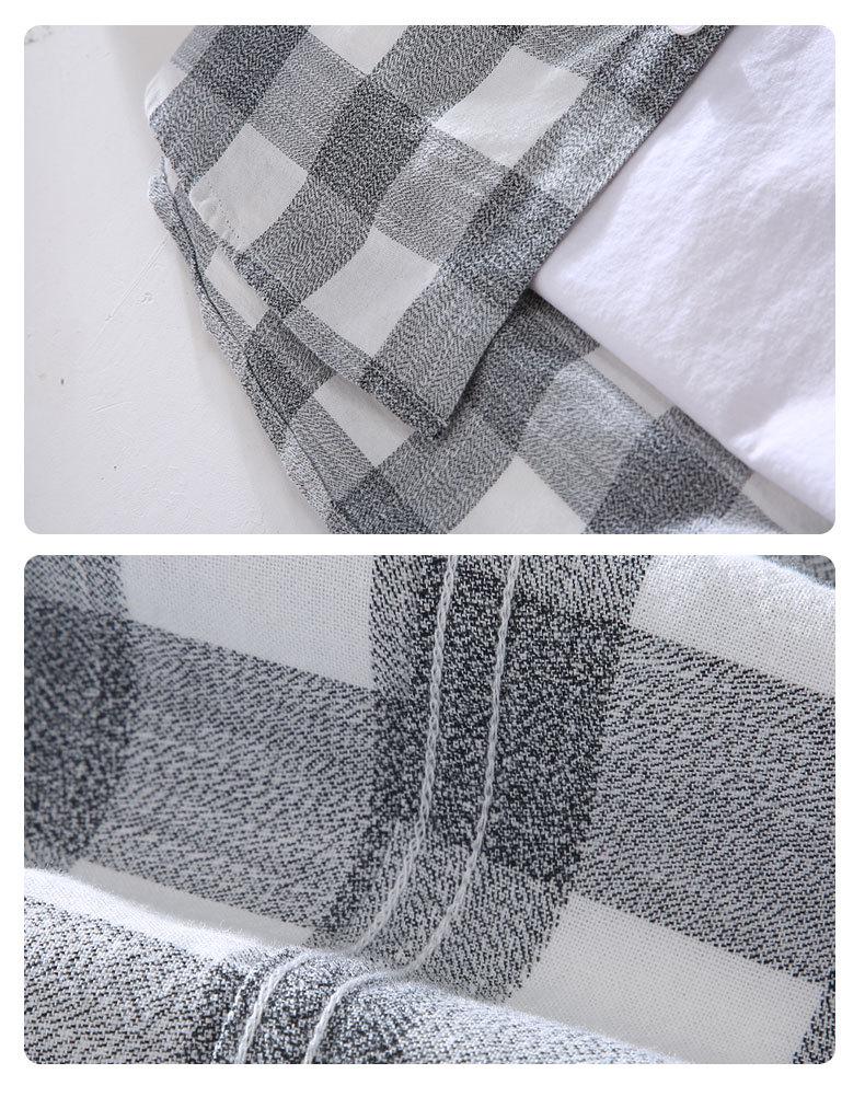 913 S/S Fresh Plaid Long Sleeve Shirt - Men's Casual Loose Fit Square Collar