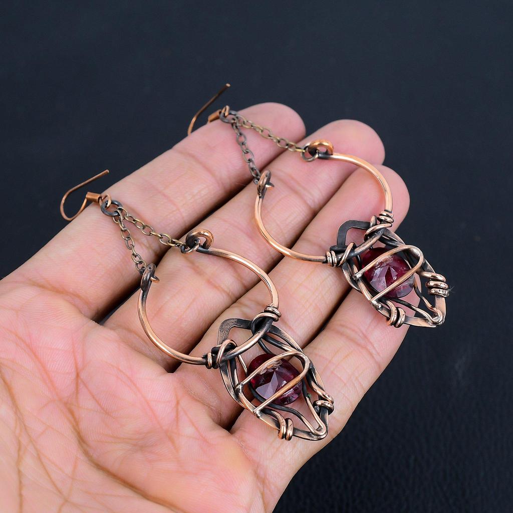 Украшения из граната, серьги, обернутые медной проволокой 999 пробы, серьги из драгоценных камней ручной работы на День памяти