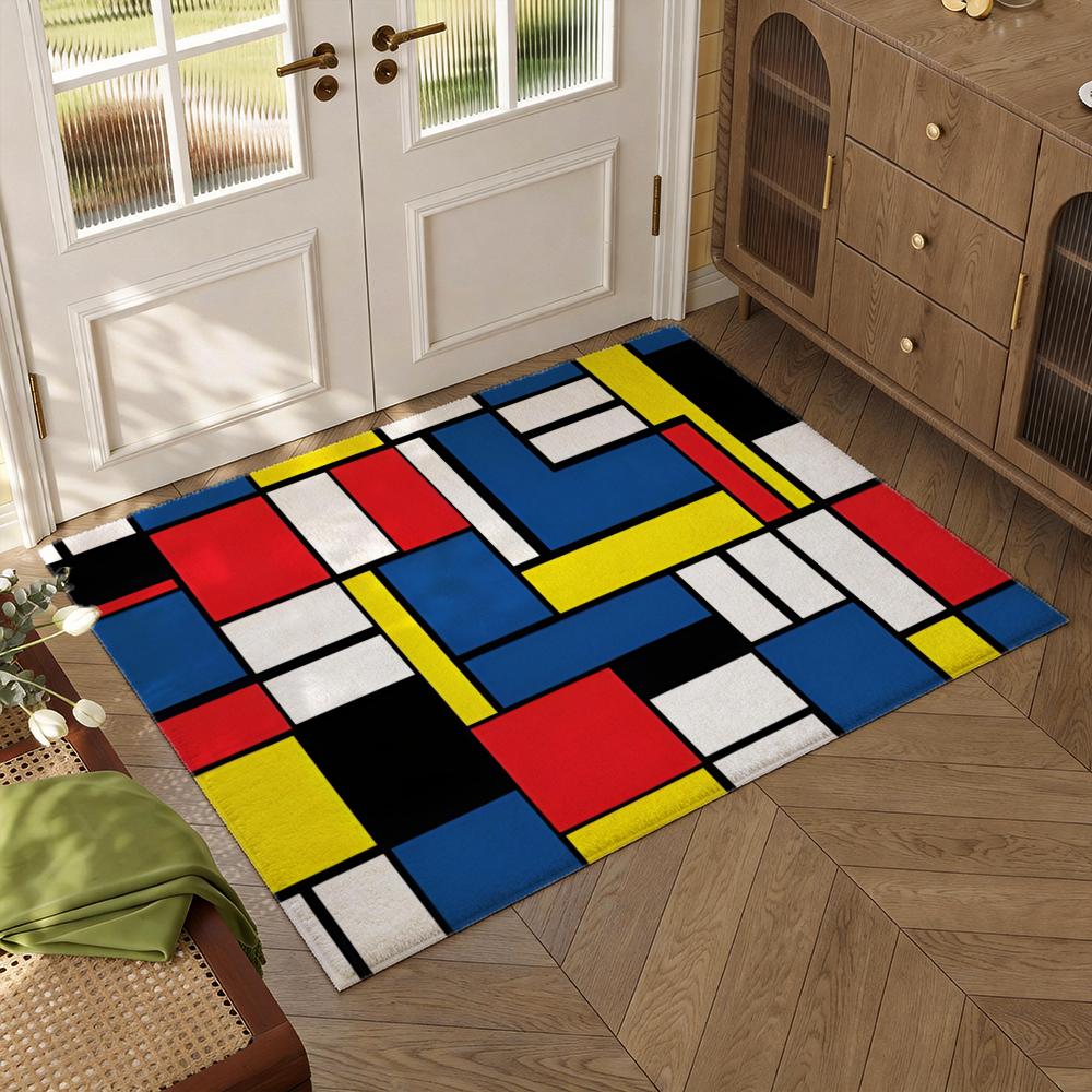 Geometric Painter P-Piet M-Mondrian Floor Mat Soft Thickened Flannel Door Mat Non-Slip Living Room Rug Home Decor