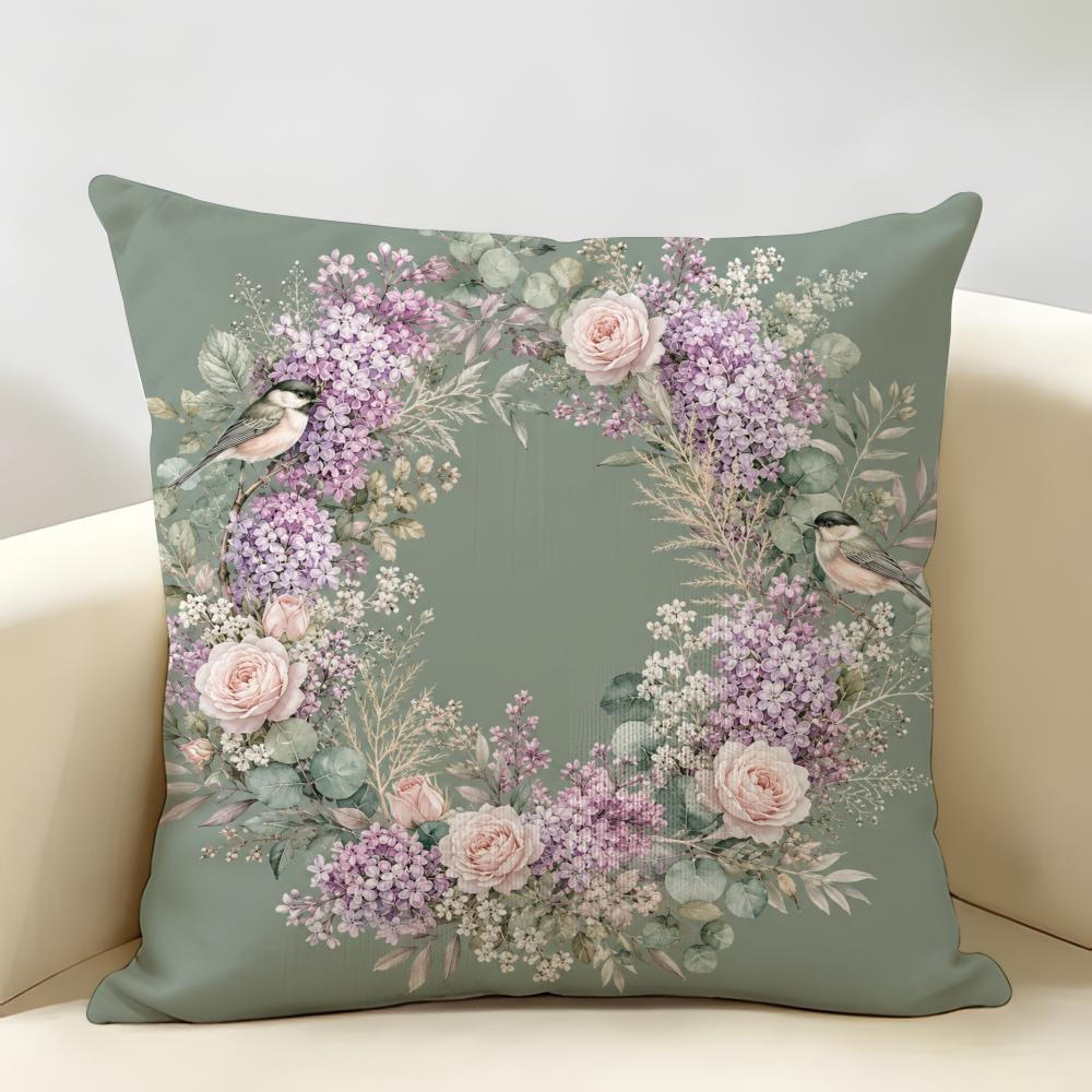 Retro Floral And Bird Patterned Fabric Cushion Cover Durable Hypoallergenic Organic Linen Short Pillow Cover Washable