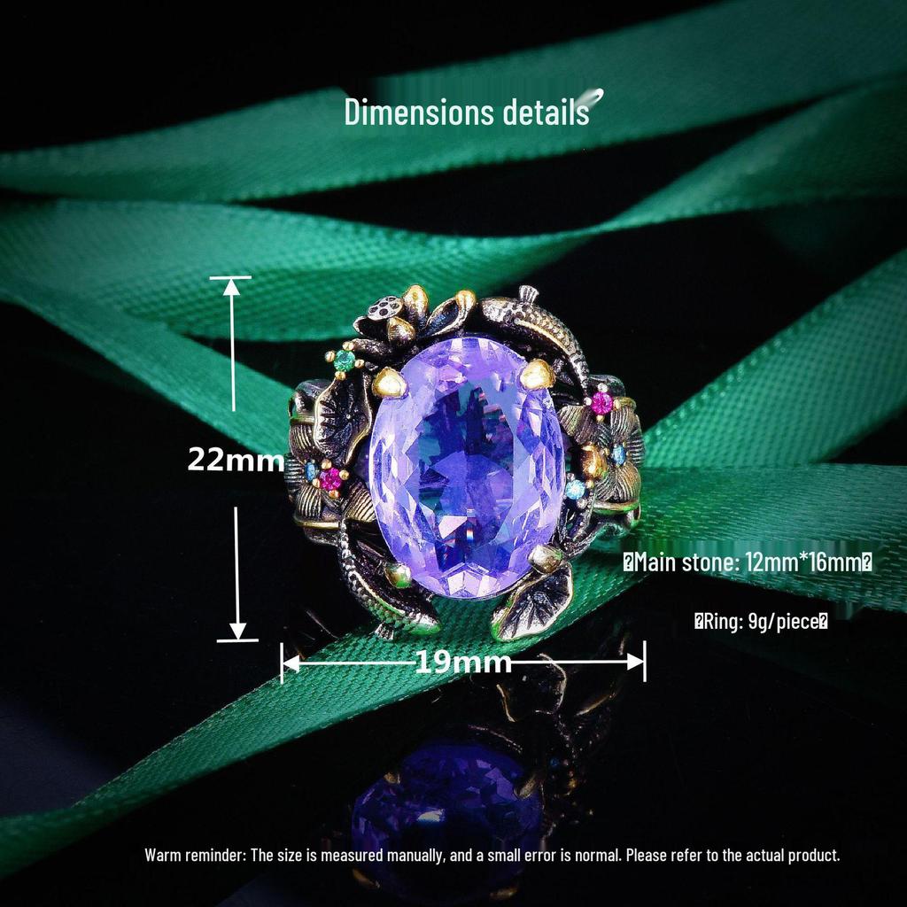 Итальянский ретро-филигранный комплект украшений «Двойная рыба-лотос»: Браслет «Листья лотоса», подвеска с драгоценными камнями, серьги и кольцо.