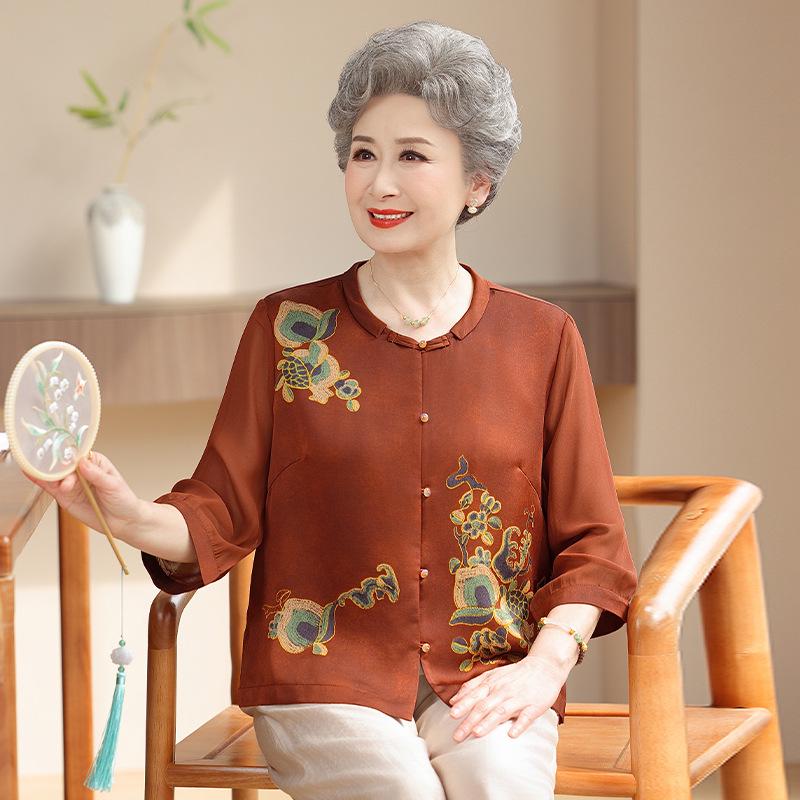 2026 New Style Three-Quarter Sleeve Shirt for Middle-Aged and Elderly Women