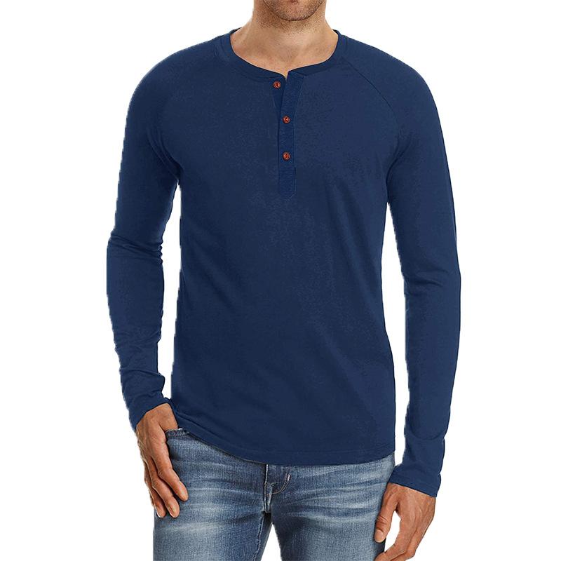 Men's Long-sleeved Shirt Solid Casual Bottom Shirt Slim Fit Round Neck Men's T-shirt