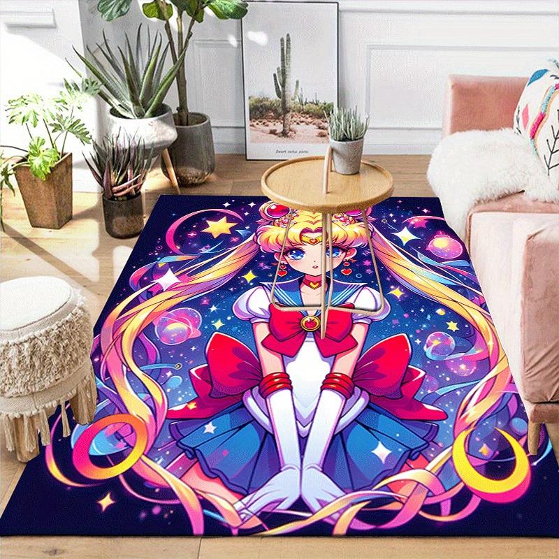 1pc Sailor Moon Pattern Area Rug, Anti slip Non Shedding Stain Resistant Carpet