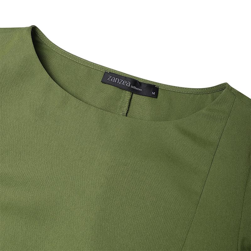 ZANZEA Women Casual Round Neck 3/4 Sleeve Loose Dress