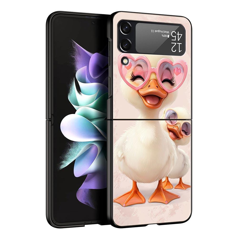 Мультяшная утка Жесткий ПК чехол для телефона для Samsung Galaxy Z Flip 7 6 5 4 Черная крышка для Galaxy Z Flip 3 Складной корпус Fundas Capa Сумка