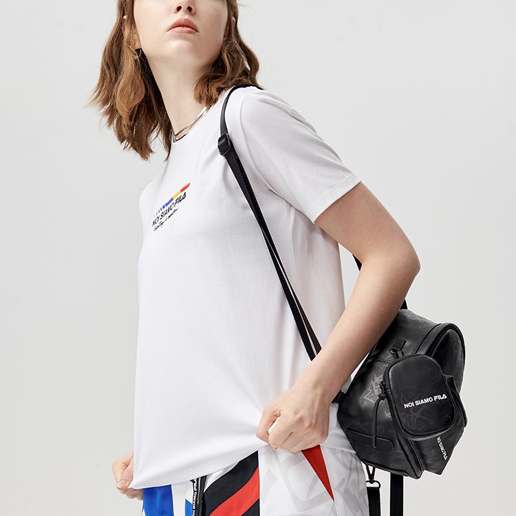 Fila Fusion Женская спортивная повседневная вязаная футболка с принтом букв, круглым вырезом и коротким рукавом, Топы Стандартный-Белый T11W121101F-WT