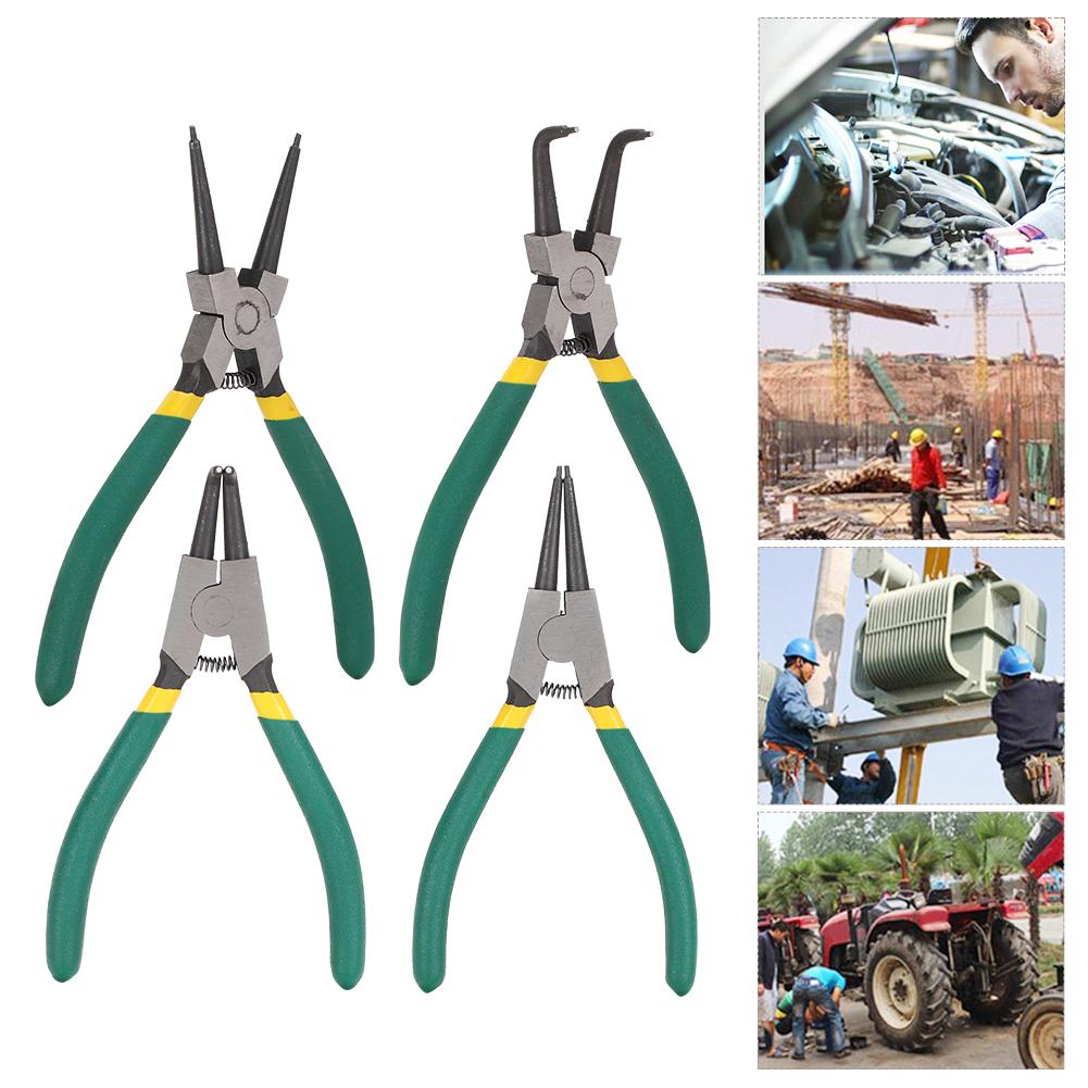 Набор из 4 плоскогубцев для стопорных колец Мини Внутренние Внешние Прямые Изогнутые 6 дюймов