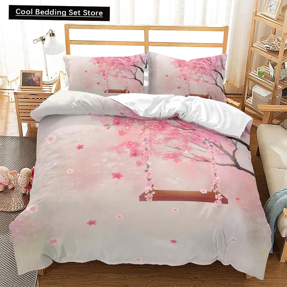 Pink Floral Duvet Cover Japanese Cherry Blossoms Theme Bedding Set Spring Romantic Quilt Cover For Girl Microfiber Bedspread