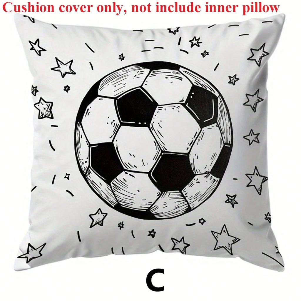 1 Pc Football Theme Throw Pillow Cover, Soft Peach Velvet Polyester Cushion Cover, Zippered & Machine Washable, Home Office Deco