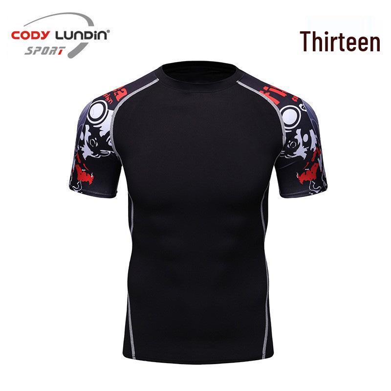 Мужская футболка с широкими плечами и круглым вырезом, спортивный базовый слой, облегающая футболка A038