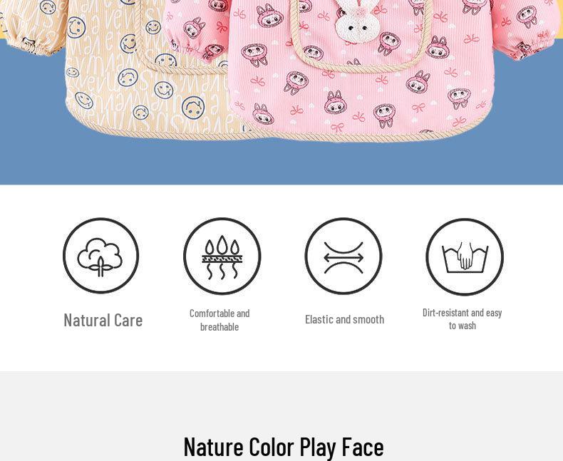 Двусторонний утепленный детский теплый слюнявчик для осени и зимы - фартук с длинным рукавом для защиты от грязи для детей