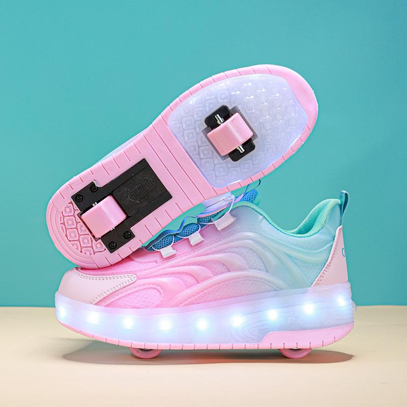 Двухколесные детские светодиодные роликовые коньки для детей, мальчиков и девочек, светящиеся спортивные кроссовки для скейтборда с зарядкой через USB