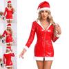 Women's Christmas Clubwear Long Sleeve Front Zipper A-Line Dress with Hat