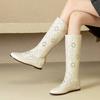 Krazing Pot Cow Split Leather Round Toe Size 43 Increaseing Summer Boots Fashion Flowers Hollow Decorations Autumn Boots Thigh High Boots