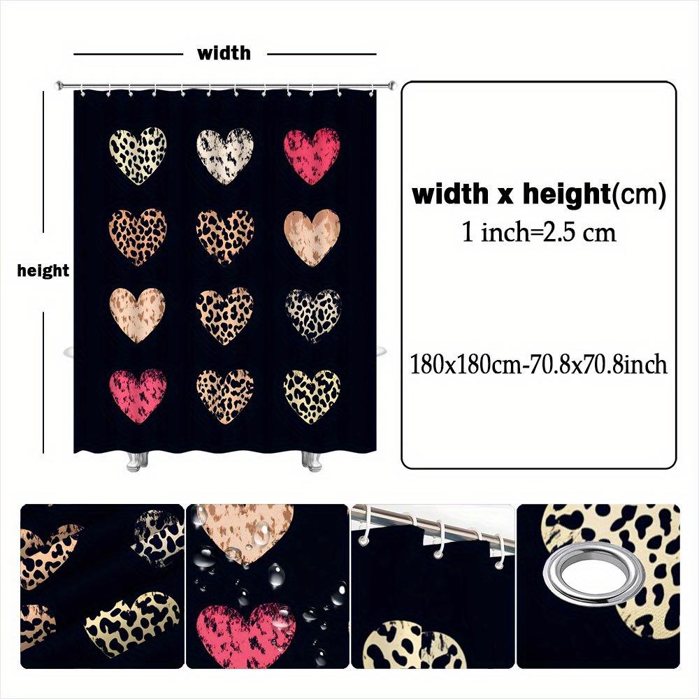 1pc Leopard & Zebra Heart Print Shower Curtain - Black Fabric with Beige & Pink Accents, Stylish Bathroom Decor