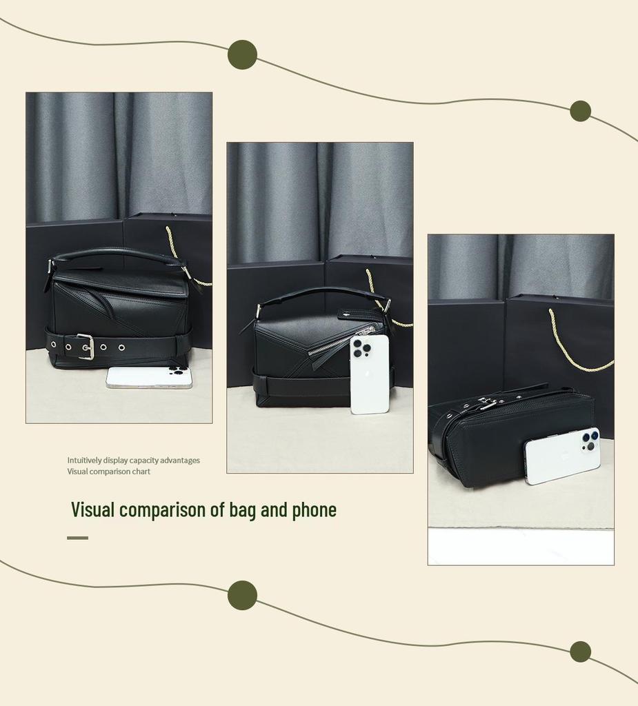 Женская сумка кроссбоди из натуральной кожи с геометрической лоскутной отделкой и пряжкой ремня в байкерском стиле