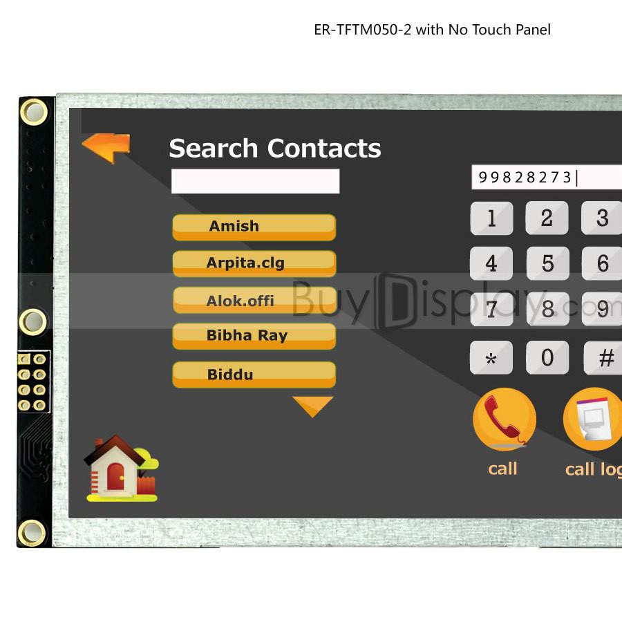 5-inch TFT LCD Color Display with RA8875 Controller, Optional Serial Port & Touchscreen