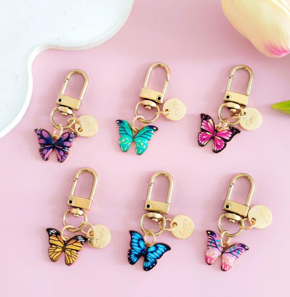 Cute Enamel Butterfly Keychain Simple Metal Animals Key Ring INS Earphone Case Bag Pendant Accessories For Women Men Couple Gift
