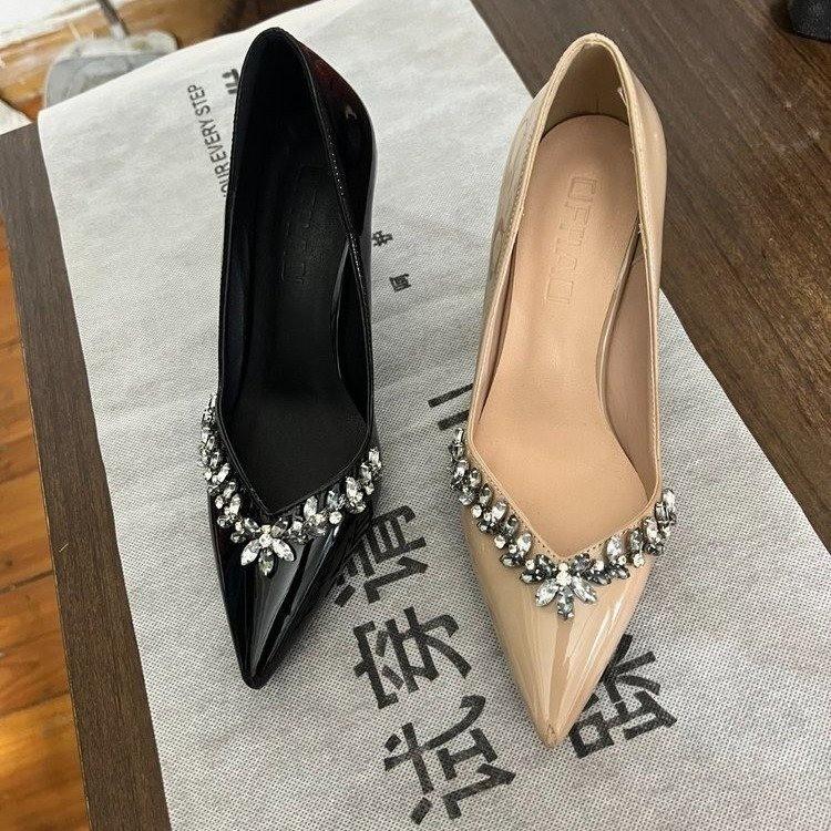 2025 New Summer Word with Nude Rhinestone High Heels Sexy Pointed Temperament Bag Head Sandals Women's Stiletto