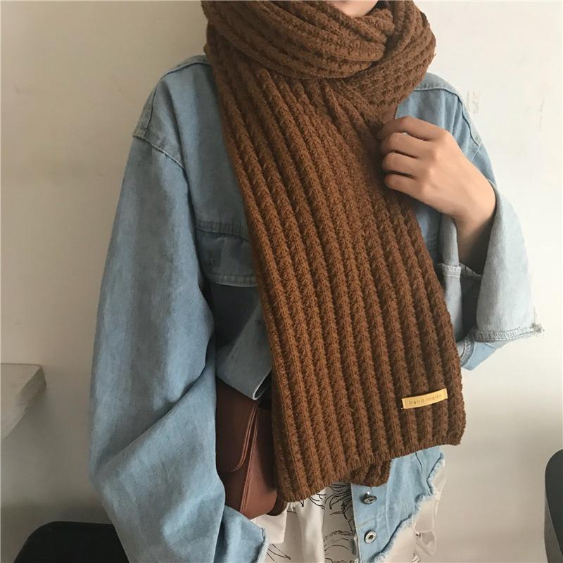 Coarse Knitted Scarf Women's Winter Korean Versatile Thick Warm Scarf Student Solid Color Scarf