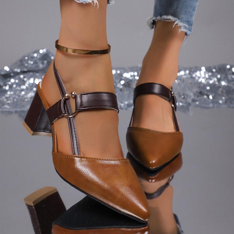 Мода 2025 Новые Элегантные Босоножки с Острым Носком и Массивным Каблуком Женские Летние Туфли на Высоком Каблуке Женская Мода Туфли на Толстом Каблуке Вечерние Босоножки для Платья