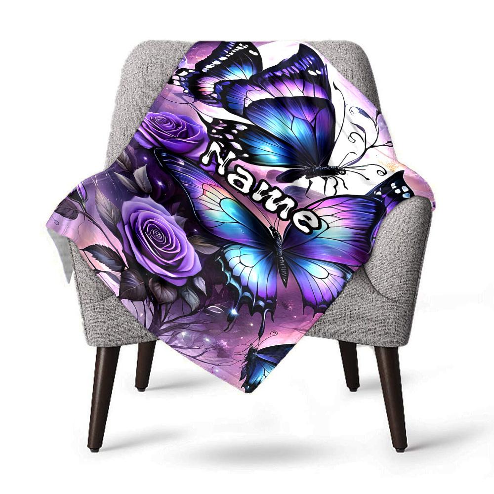 Butterfly Roses Customize Your Name Blankets Soft Lightweight Multiseasonal Use For Picnics Couches Offices Beds Living Rooms Perfect Gift For