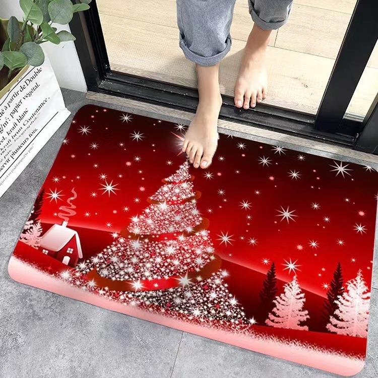 Christmas Themed Door Mat With Festive Patterns Bells Reindeer Sleigh NonSlip Durable Entrance Rug Indoor Outdoor Home Decor