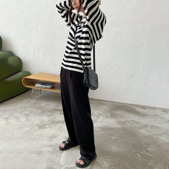 Женские топы с круглым вырезом и длинным рукавом, полосатый принт, свитер свободного кроя, эластичный