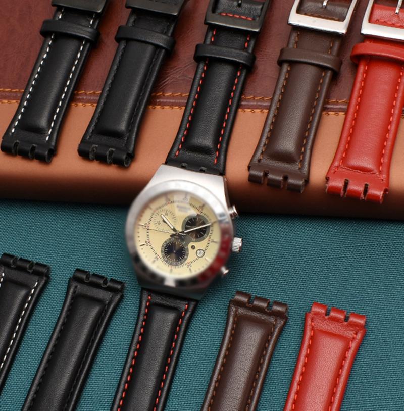 Браслет из натуральной кожи для часов Swatch YRS YCS Ремешок для часов Однотонный 17мм 19мм Наручный ремешок Женский мужской Бычья кожа Аксессуары для ремешка часов