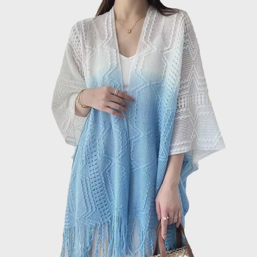 Women's Tie-Dye Tassel Knit Shawl - Spring & Autumn Fashion Cape