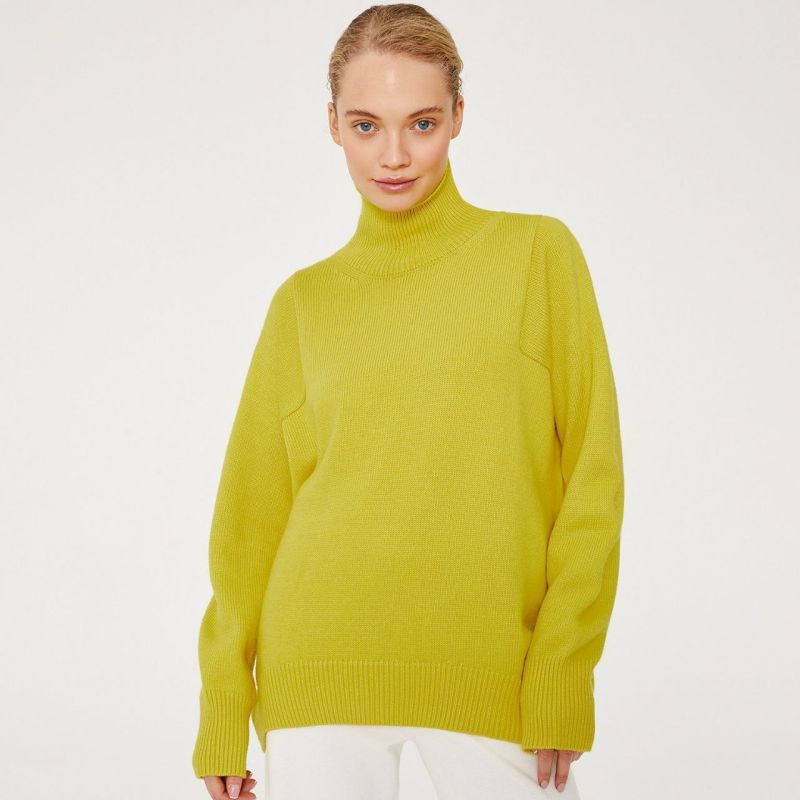 Новый свитер, женский свободный вязаный пуловер с высоким воротником и длинными рукавами, теплый свитер