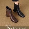 Fashion Brown Retro Fashion Thick Heel Square Toe Short Boots 2025 Women's Autumn and Winter Knitted Yarn Mouth Fashion Slim Boots