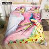 Peacock Duvet Cover Set Microfiber Gorgeous Blue Feather Comforter Cover Pink Flower Soft 2/3Pcs Birds Animal Theme Quilt Cover