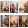 Paris, France Eiffel Tower London Bus Poster Vintage Canvas Painting Print Wall Art Picture for Living Room Home Decor Cuadros