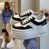 7 см PU кожа женские черные белые массивные кроссовки Ins женские осенние белые скрытые высокие каблуки на платформе танкетке кроссовки