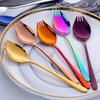 Creative Design Kitchen Tableware Tools 3 In 1 Stainless Steel Colorful Sporks Dessert Fork Spoon Noodles Salad Fruit Utensils