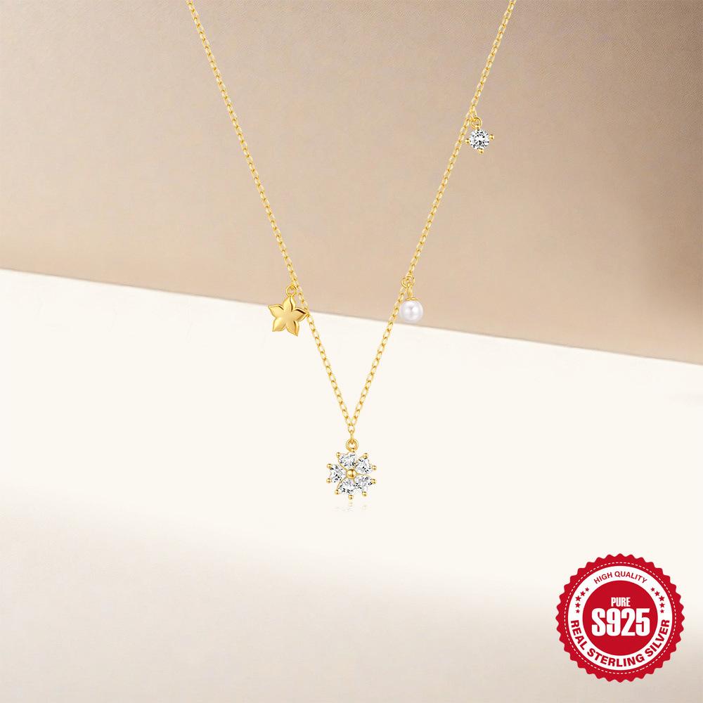 Ожерелье с подвеской Wind Commuting Simple Wear из стерлингового серебра 925 пробы с пятью лепестками и жемчужно-цирконовым цветком