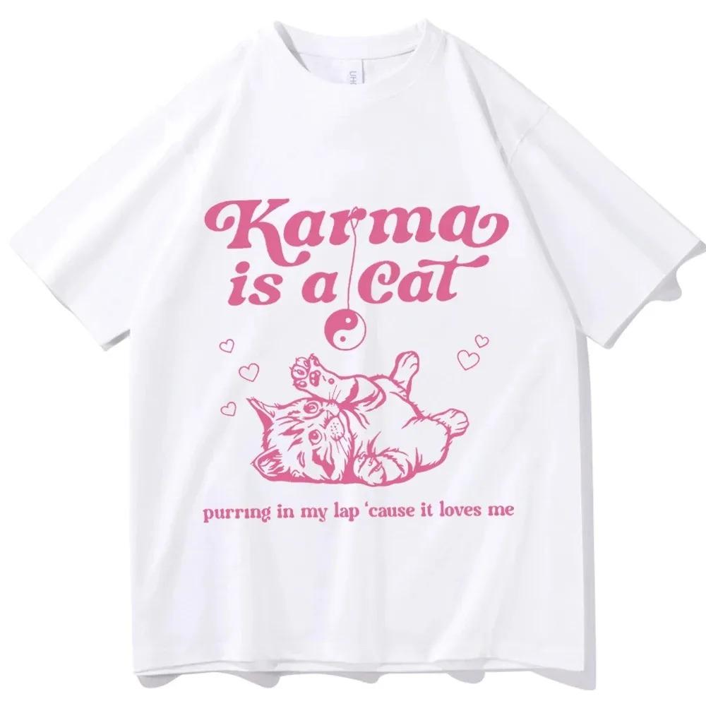 Футболка Karma Is A Cat Мужская футболка Taylor Music Футболка с изображением кошки Топы Taylor Merch Music Tour 2024 Swift Футболки с коротким рукавом и круглым вырезом Футболки