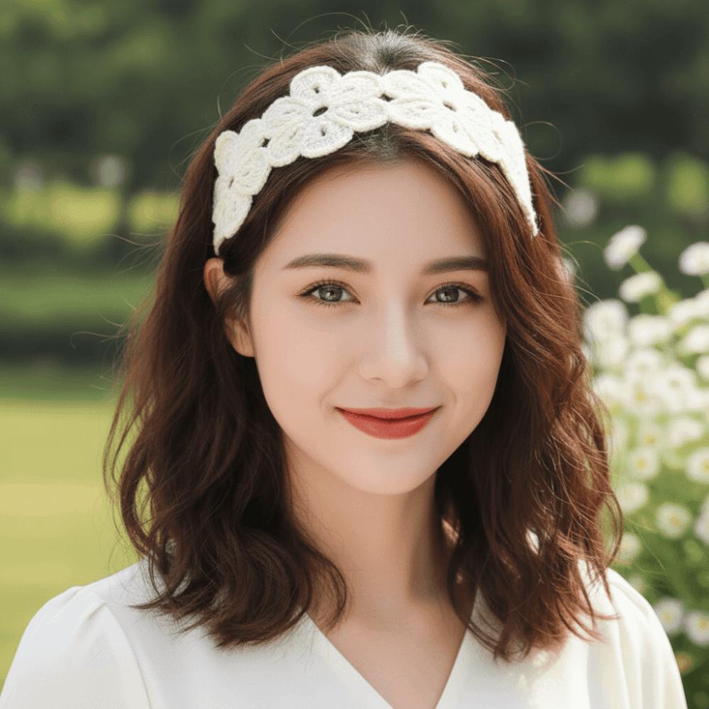Solid Color Knitting Headband Hollowed-out Crochet Wide Hairband Hair Accessories Hair Scarf Women
