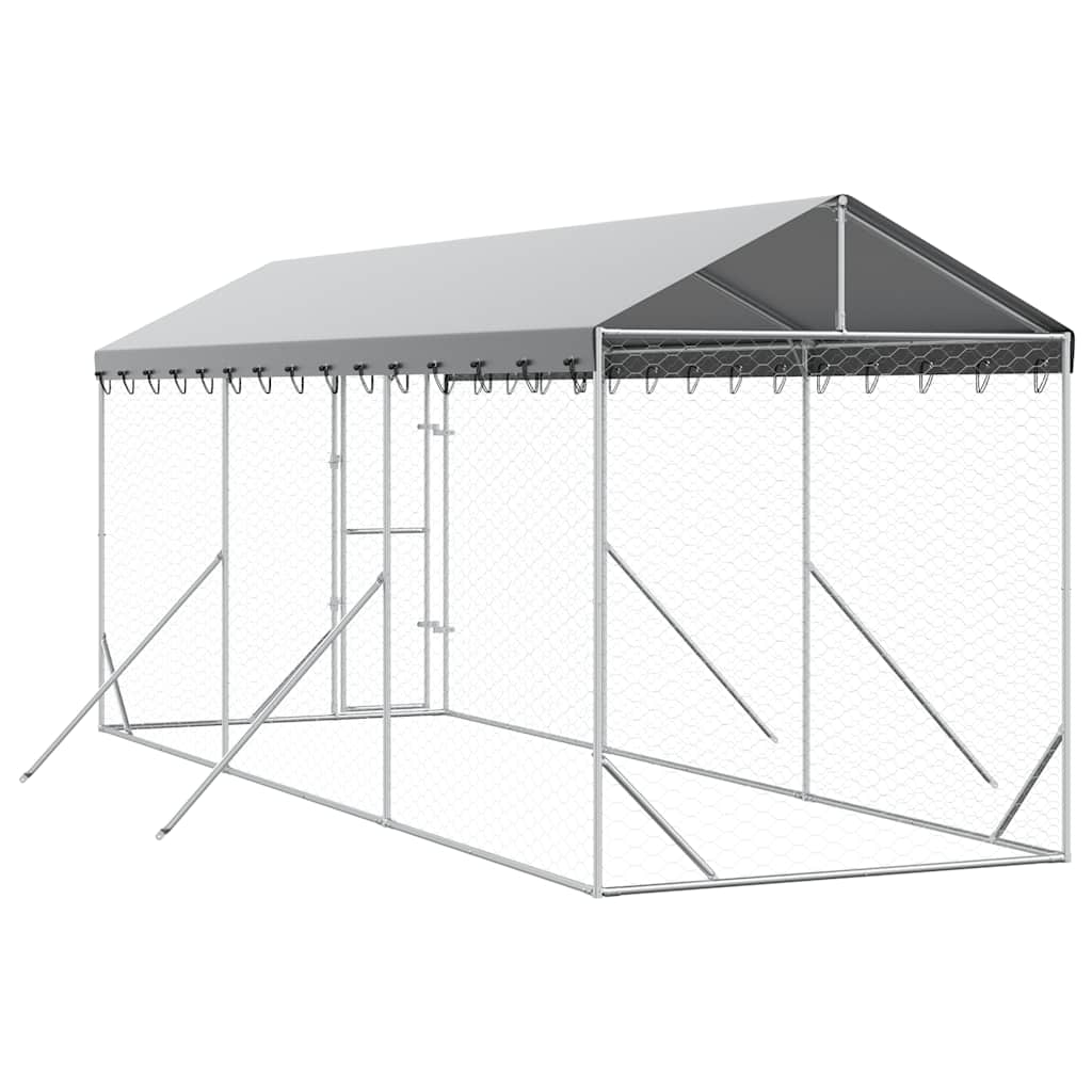 Outdoor Dog Kennel with Roof Silver 2x6x2.5 m Galvanized Steel