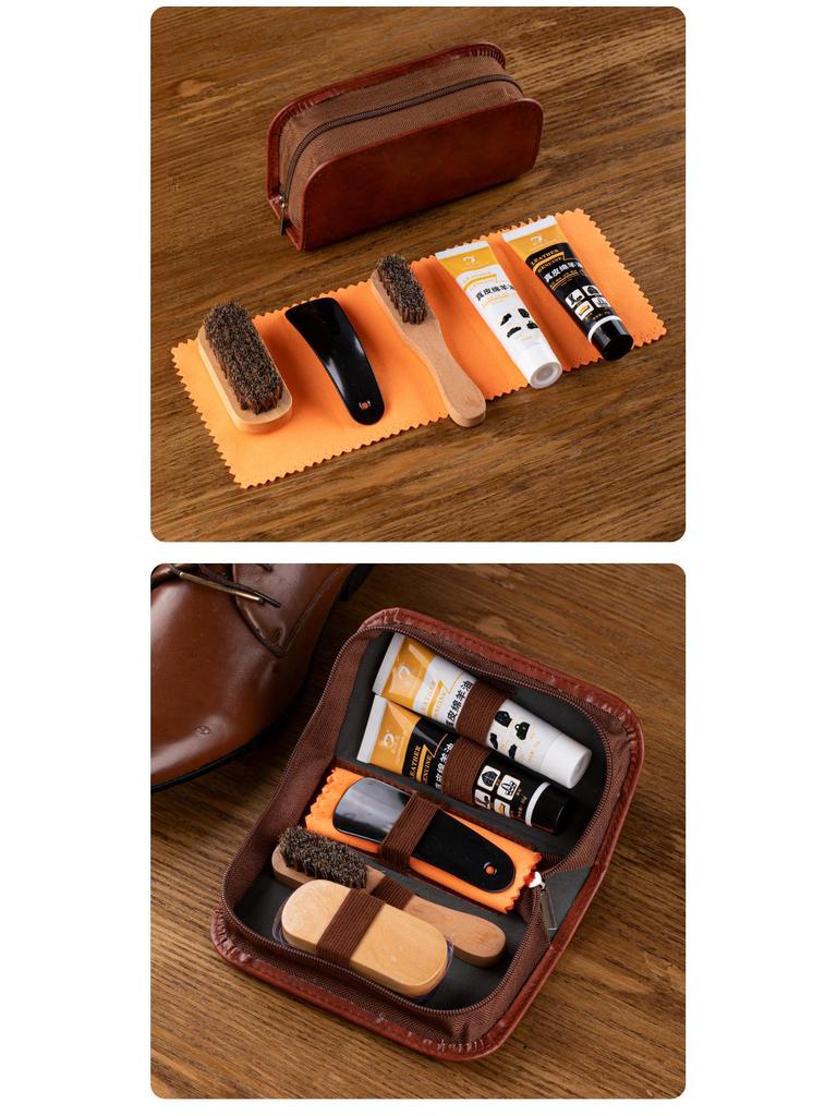 Набор из 7 предметов Love Orange для чистки обуви из конского волоса и ухода за кожей - Черный и бесцветный очиститель с инструментами для ухода