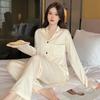 Jacquard Ice Silk Women's Pajamas Two Pieces Sets Long Sleeve Pants Sleepwear Classic Elegant Female Homewear