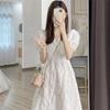 2024 French First Love Puff Sleeve White Dress - Summer Korean Style Slim Mid-Length Skirt for Female Students