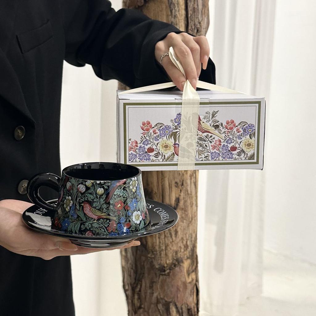Кружка и блюдце с рисунком «Цветы и птицы» от Морриса, для послеобеденного чая, латте, молока, Подарок на день рождения, Сувенир, Набор в подарочной коробке