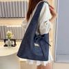 Japanese Style Denim Shoulder Bag Lattice Canvas Tote Bag Double Sided Plaid Denim Vest Bag  Travel